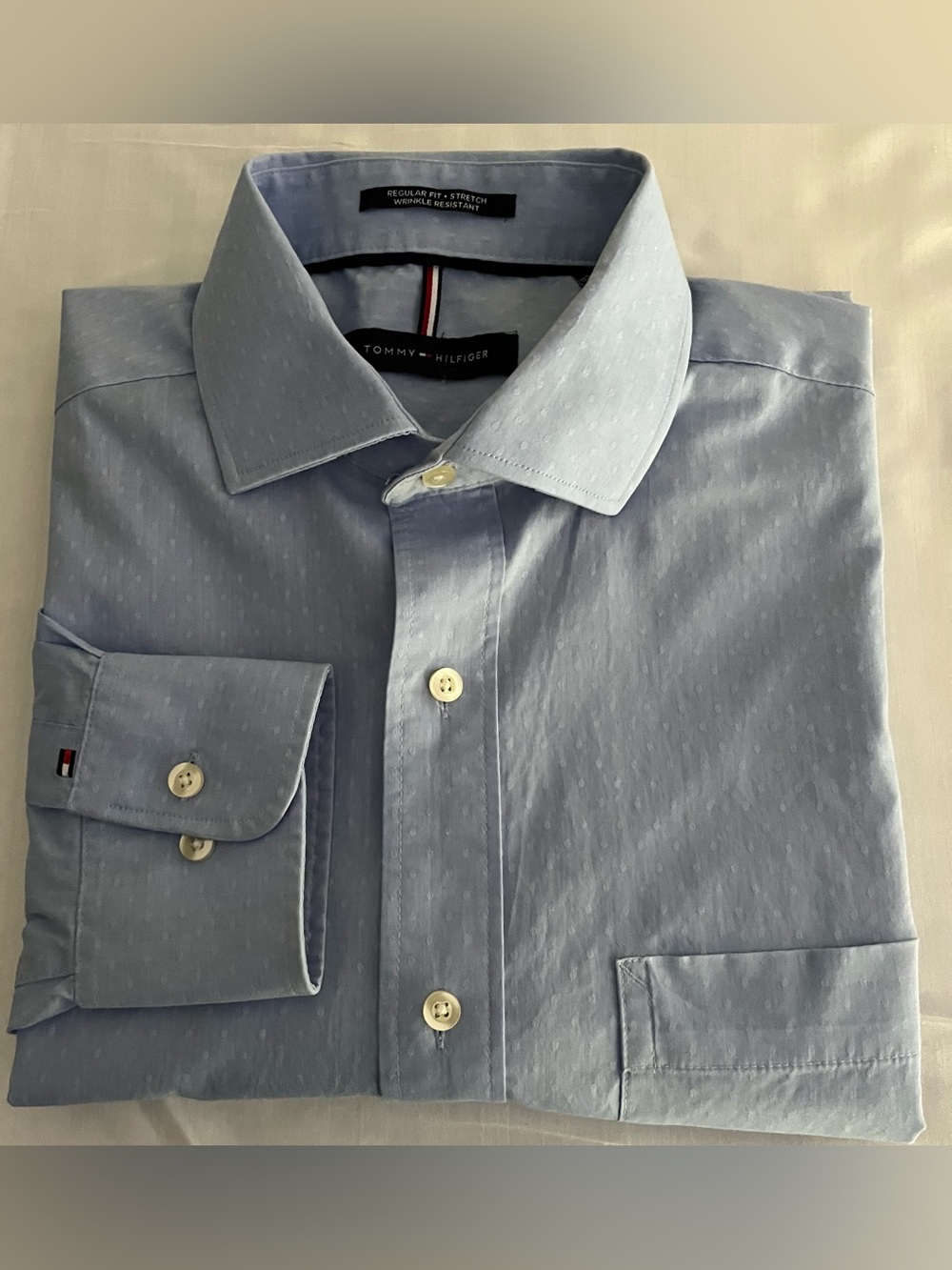 Tommy Hilfiger Men’s Light Blue Dot-Texture Dress Shirt